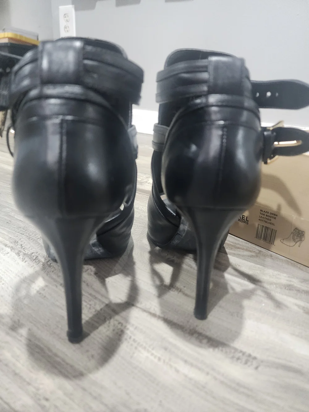 Michael Kors Black Leather Cutout Stiletto Ankle Boots
